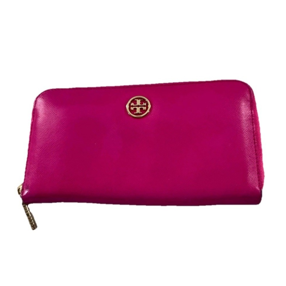 Tory Burch Robinson Continental Wallet Fuchsia Pink Saffiano Leather Zip-Around